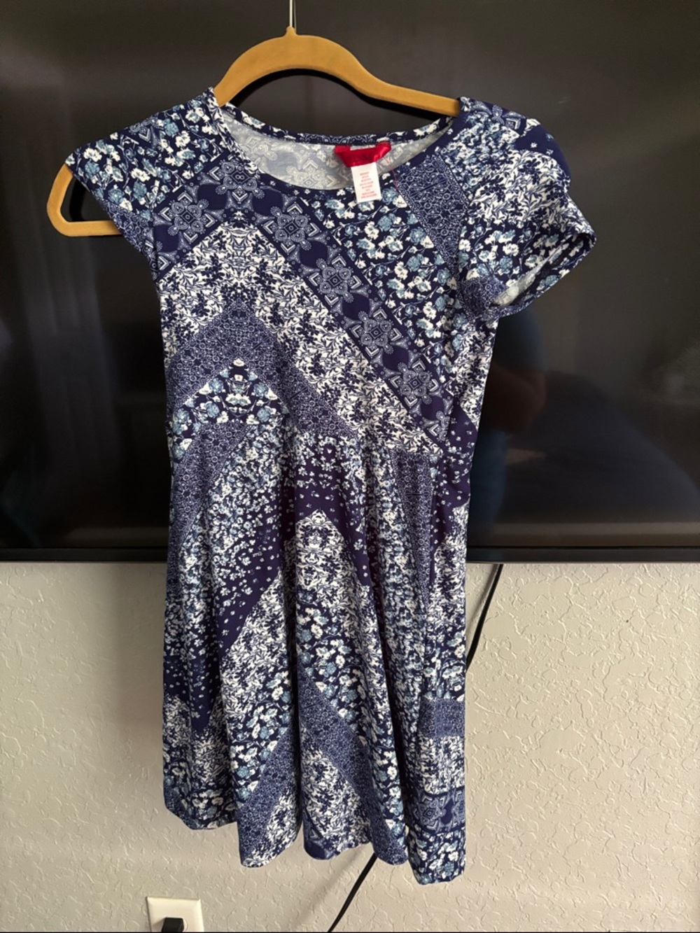 Navy Patchwork Floral Fit & Flare Dress